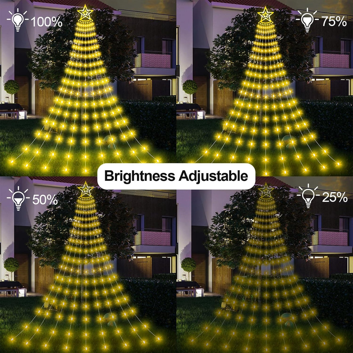 Luces solares de árbol de Navidad para exteriores, 11.48 pies, 350...