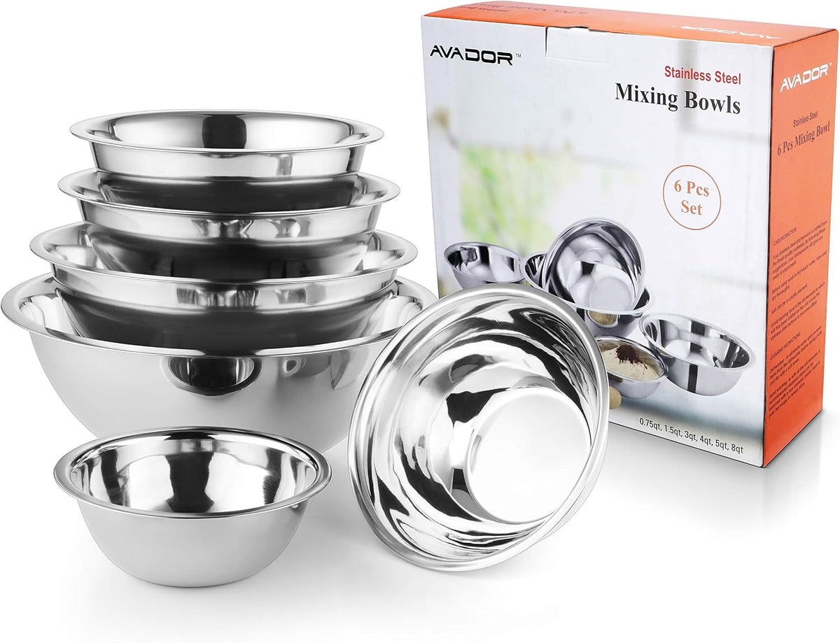 AVADOR - Juego de 6 tazones de mezcla de acero inoxidable premium,...