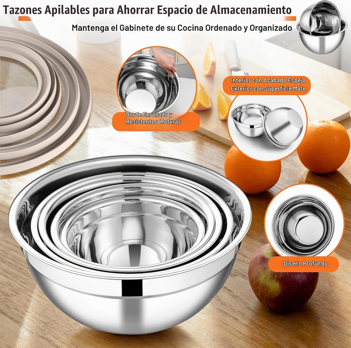 E-far Juego de cuencos de mezcla de 5, cuenco de mezcla de ensalada...