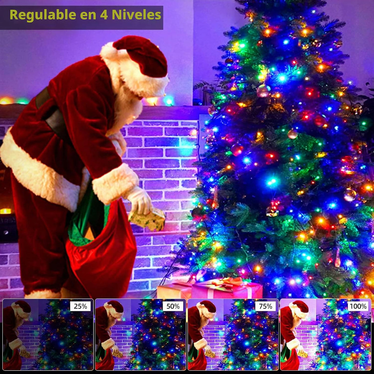 MZD8391 - Cadena de 262 pies de luces LED para Navidad que cambian...