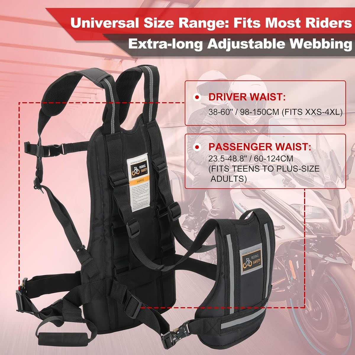 TOKCKYBL Arnés de seguridad de motocicleta mejorado para niños y ad...