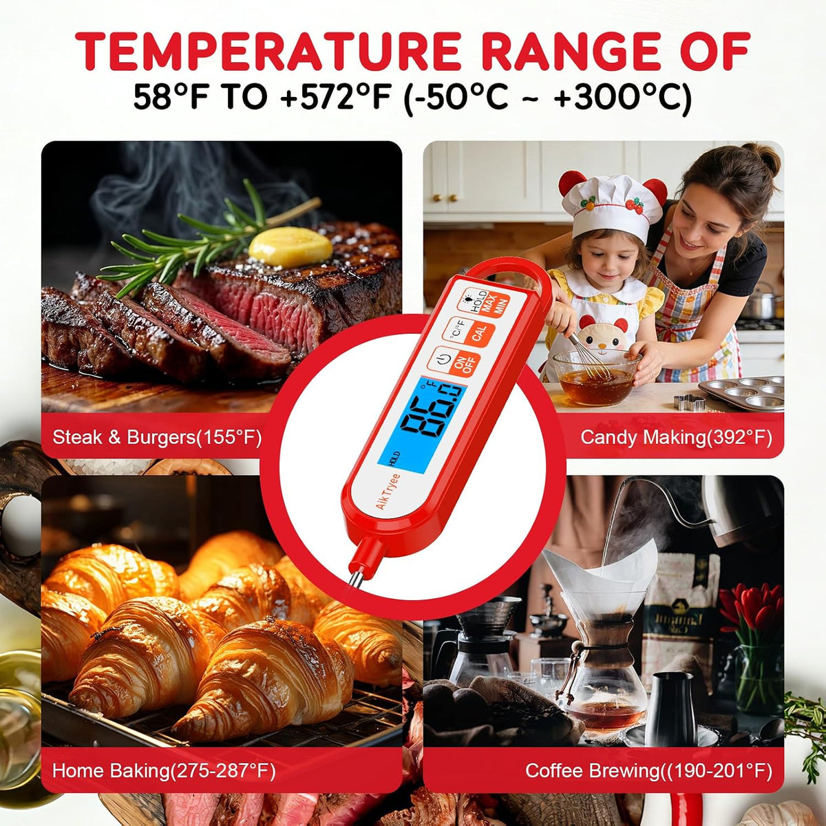 AikTryee Termómetro digital de lectura instantánea para carne, coci...