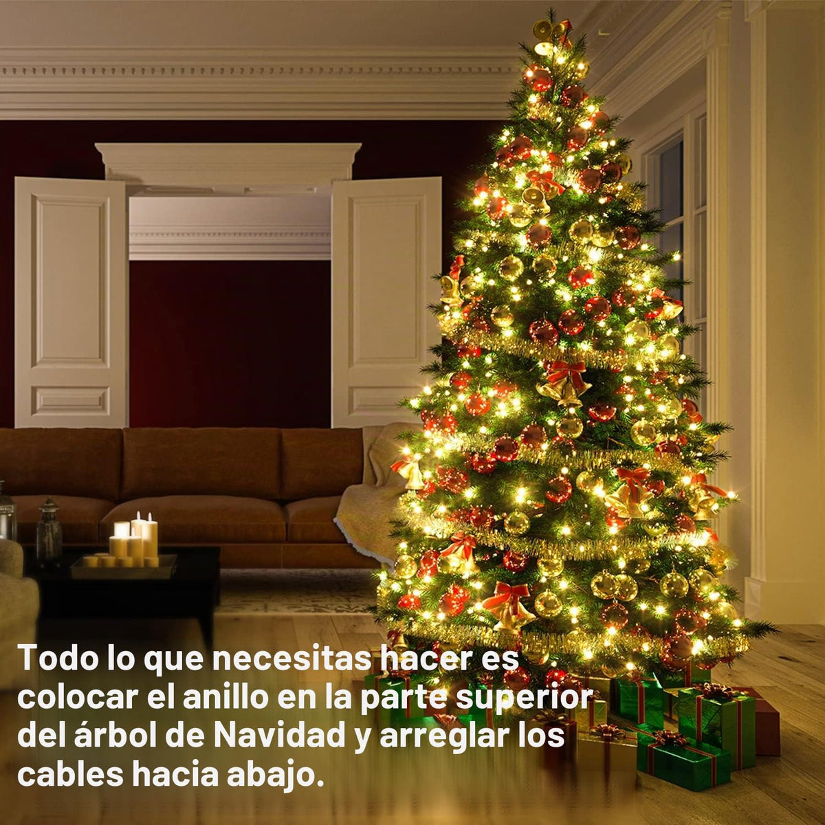 VIL Luces para árbol de Navidad con anillo, 9.9 pies, 16 líneas, 54...