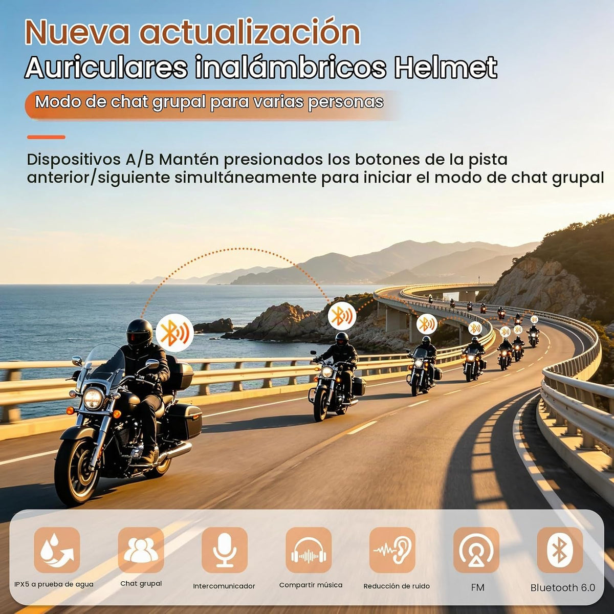ATWHTE Auriculares de comunicación Bluetooth para casco de motocicl...