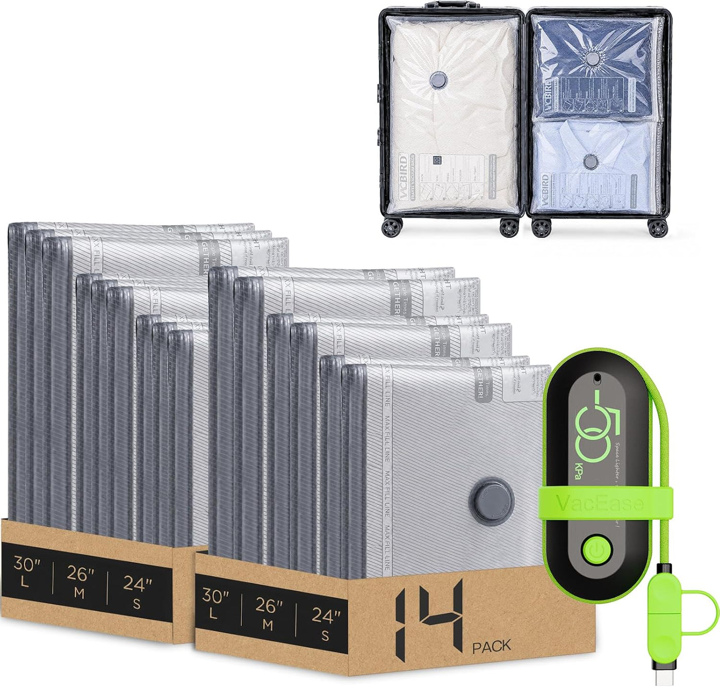 Vacbird Bolsas de vacío de viaje con bomba eléctrica USB, paquete d...