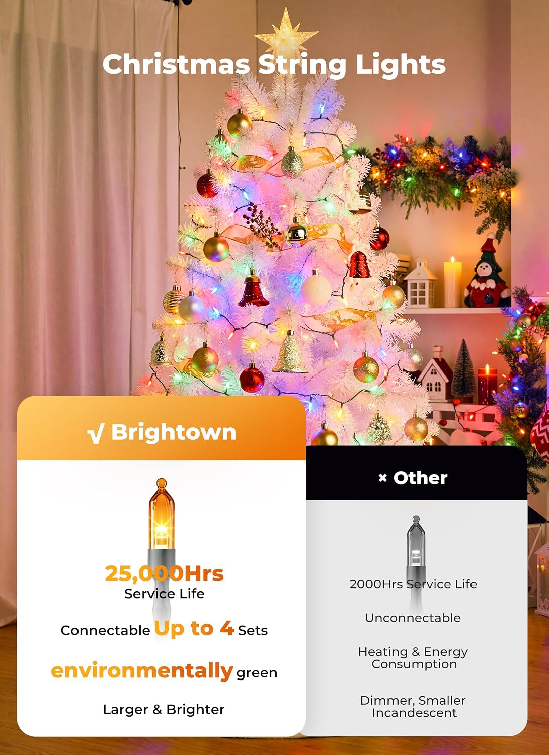 Brightown Luces de árbol de Navidad, 108 pies, 300 LED, luces de Na...
