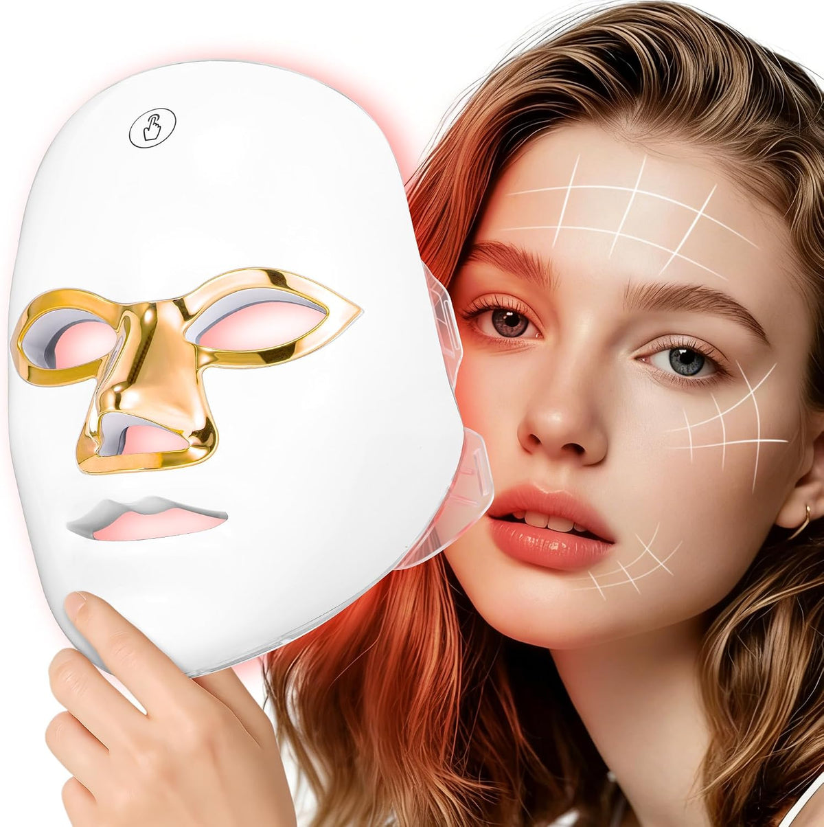 Terapia de luz roja para la cara, 7 colores LED máscara facial reca...