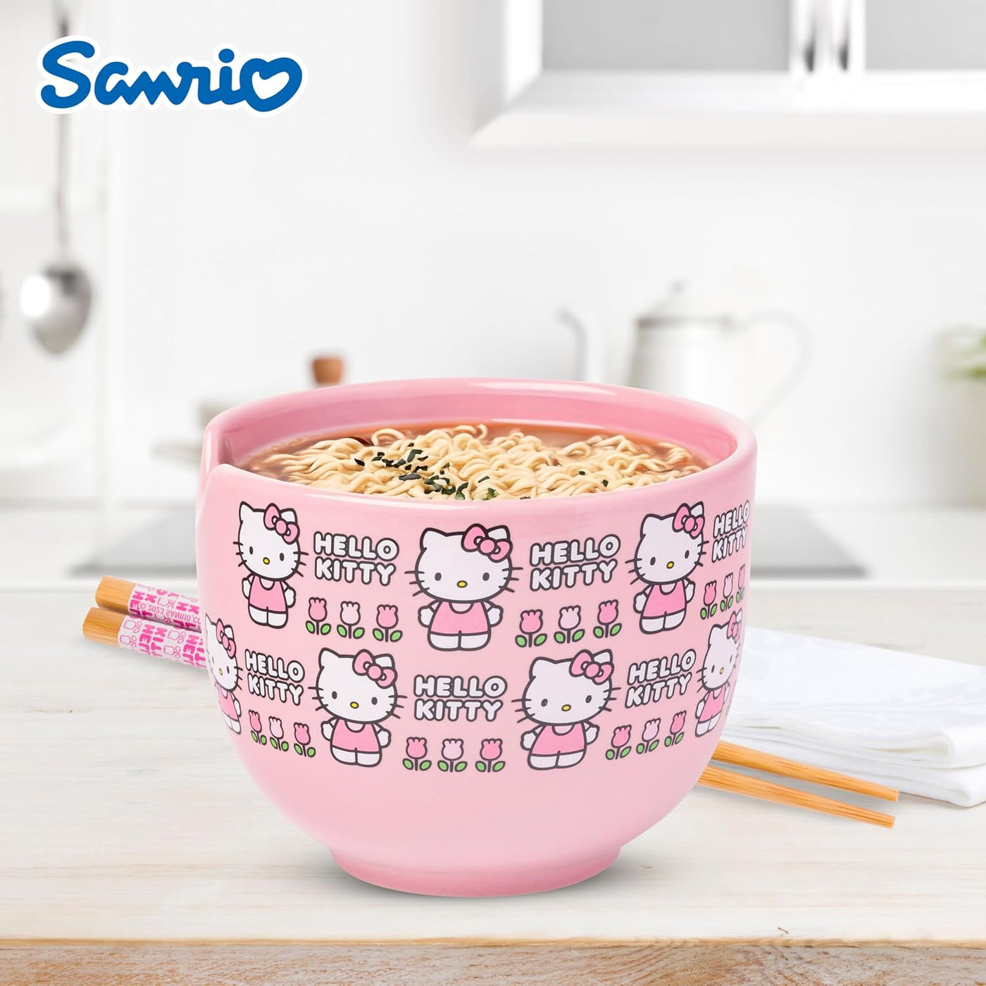 Silver Buffalo Sanrio Hello Kitty Tazón de cerámica para ramen y ar...