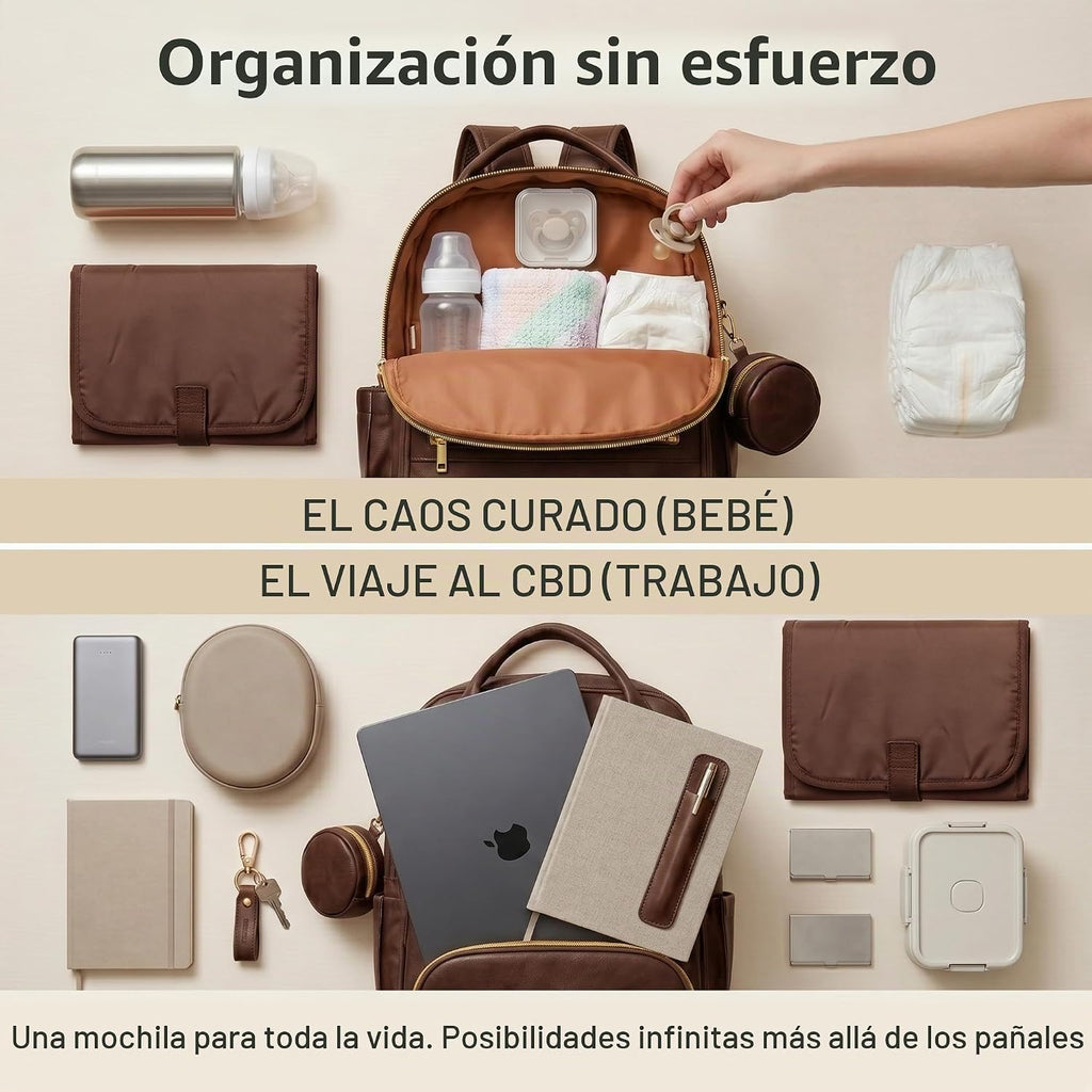 ROSEGIN Mochila para pañales de cuero vegano de alta calidad con ca...
