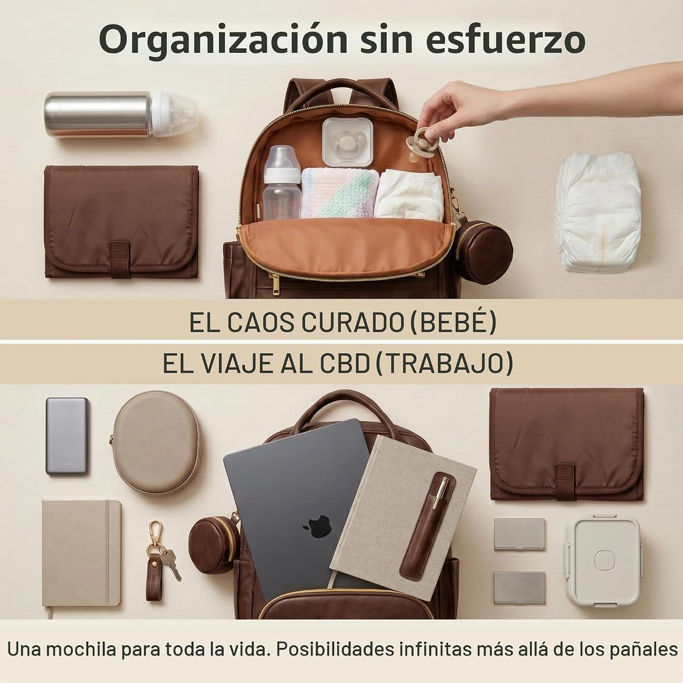 ROSEGIN Mochila para pañales de cuero vegano de alta calidad con ca...