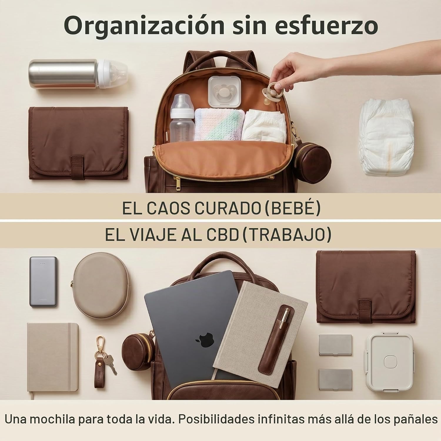 ROSEGIN Mochila para pañales de cuero vegano de alta calidad con ca...