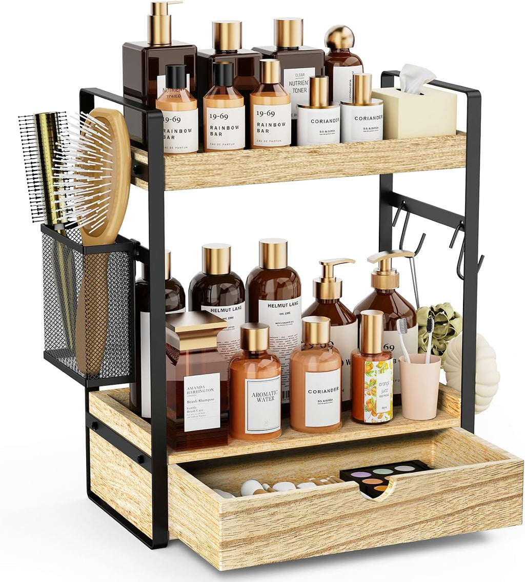 Organizador de encimera de baño de 2 niveles con cesta de cajón y g...