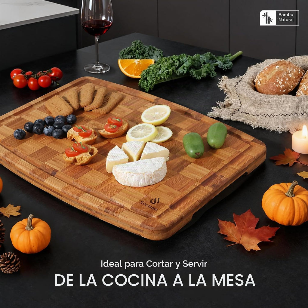 Tabla de cortar de bambú extragrande con pies antideslizantes y tab...