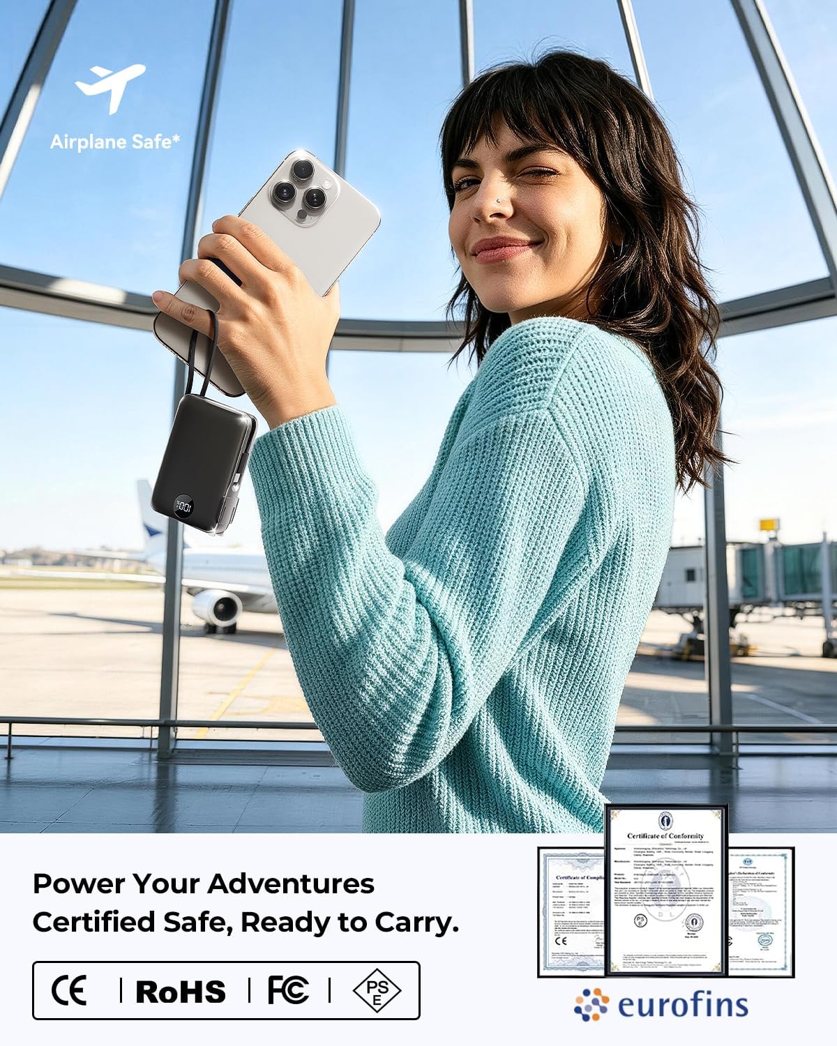 Cargador portátil Power Bank 10000mAh, 45% más pequeños cables inte...