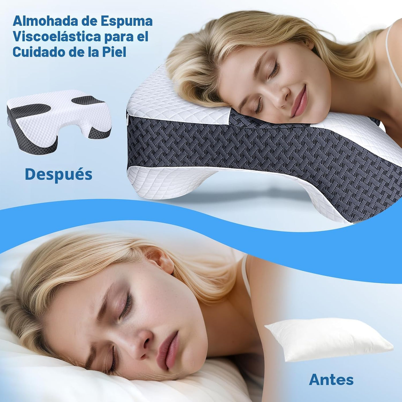 SAHEYER almohada para dormir de lado con agujeros para brazos, sist...