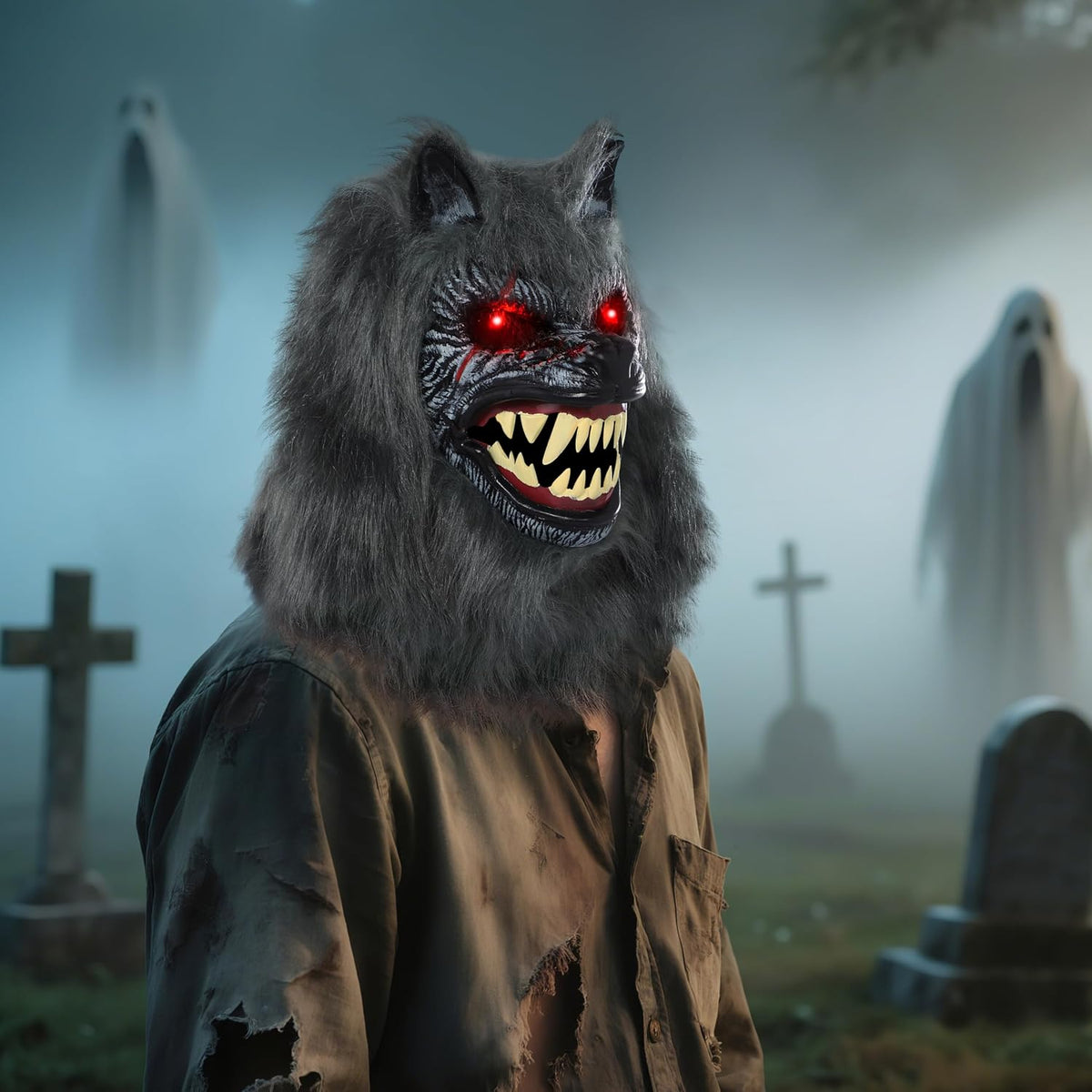 Spooktacular Creations Máscara LED de hombre lobo de Halloween con...