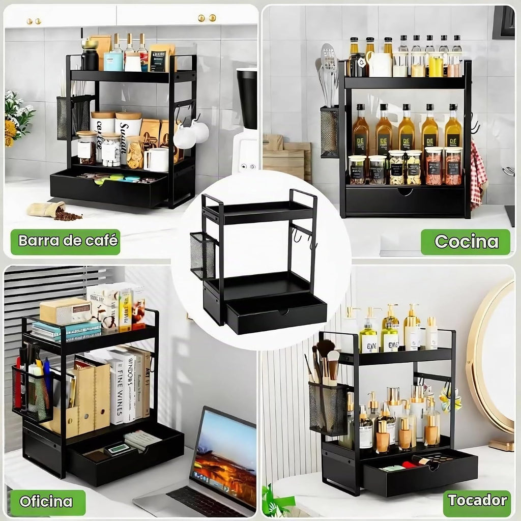 Organizador de encimera de baño de 2 niveles con cesta de cajón y g...