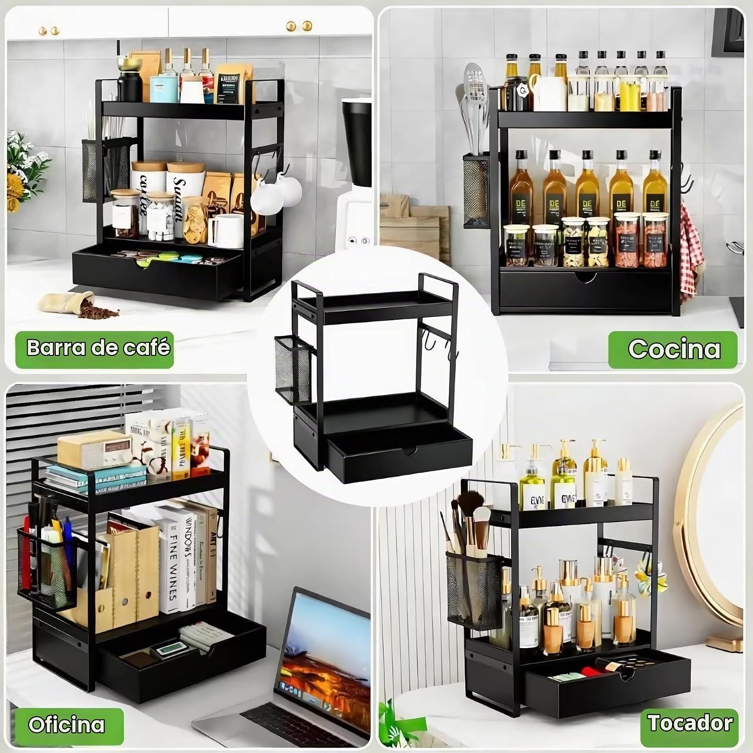 Organizador de encimera de baño de 2 niveles con cesta de cajón y g...