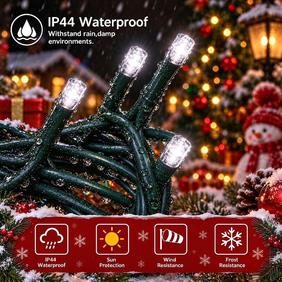 TW SHINE Luces de Navidad blancas, total de 400 luces LED de 132 pi...