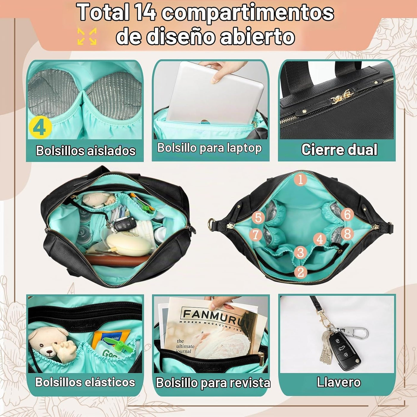MOMINSIDE - Mochila de cuero convertible para pañales de bebé, bols...