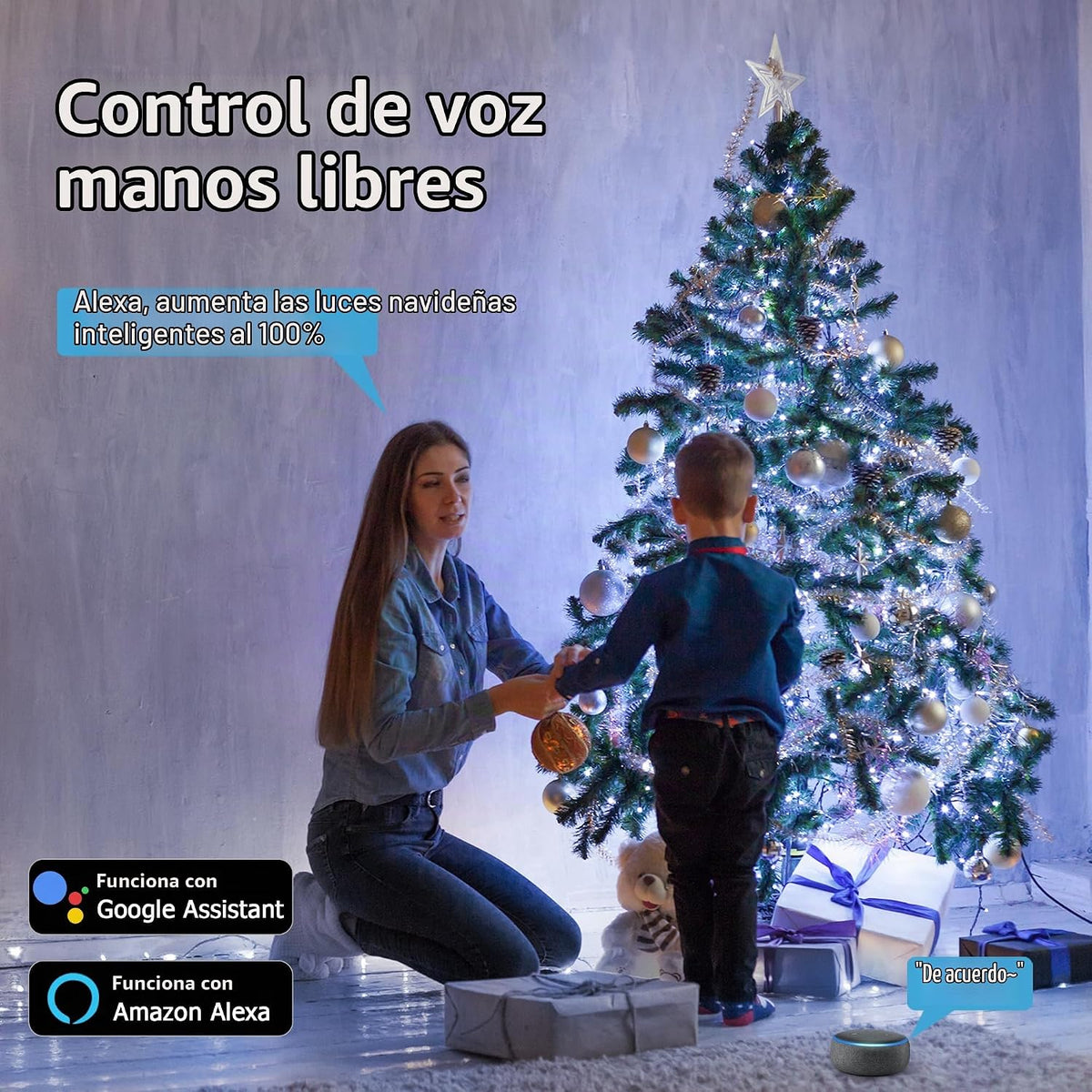 BrizLabs - Guirnalda de luces navideñas de colores y blancos que ca...