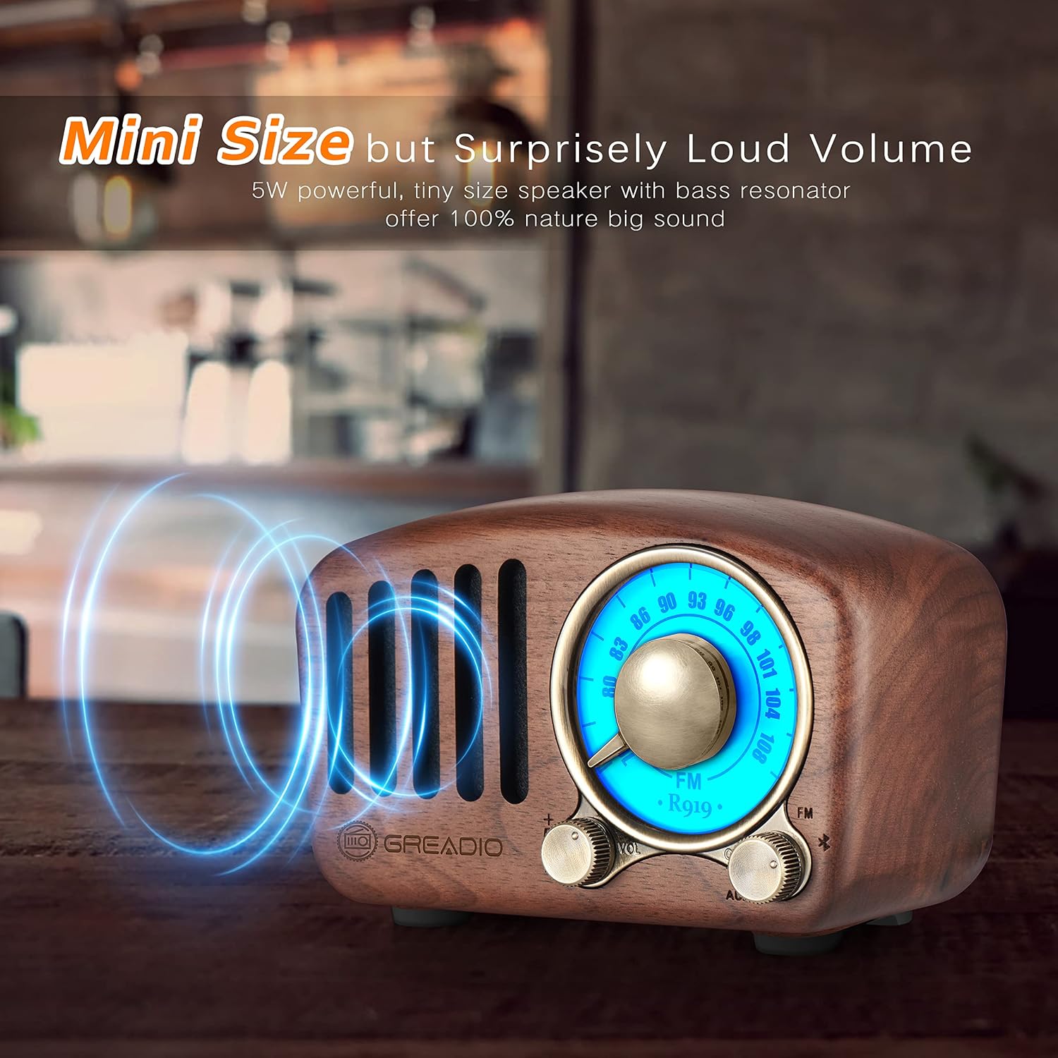 Altavoz Bluetooth retro Greadio, altavoz de radio vintage de madera...
