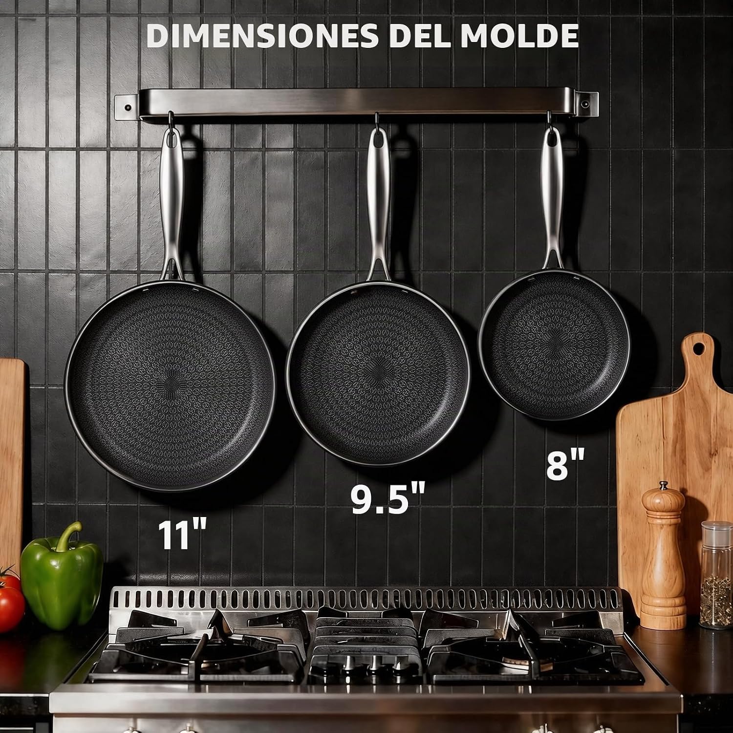 Ammeloo Juego de 3 sartenes antiadherentes, sartenes de acero inoxi...