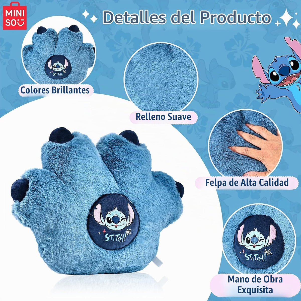 MINISO Almohada de felpa oficial de Disney Stitch Pat, cojín Lilo&a...