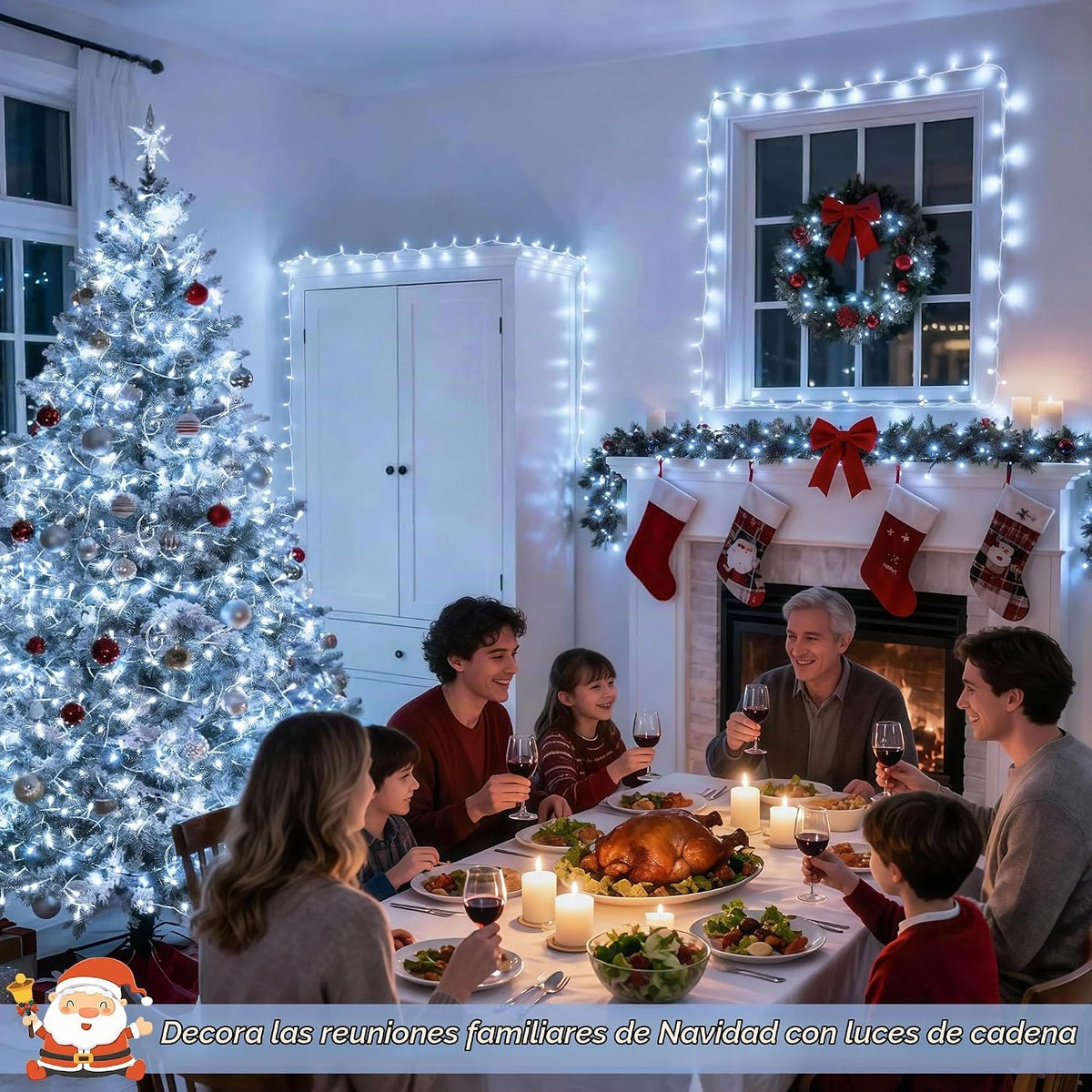 JMEXSUSS 66 pies 200 LED luces navideñas blancas para interiores y...