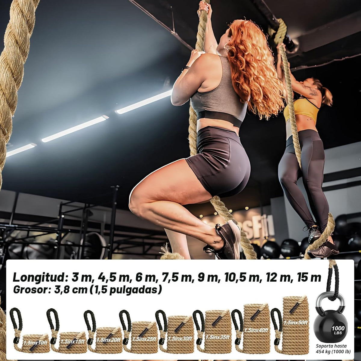 Cuerda de escalada Cuerdas de ejercicio para gimnasio - 1.5 pulgada...