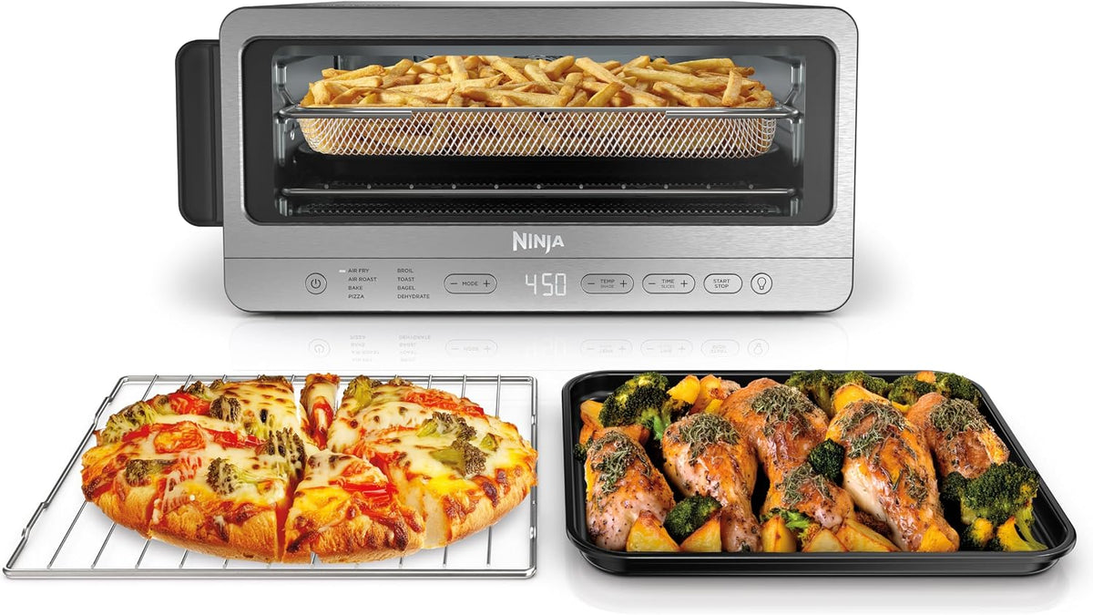 Ninja Horno tostador abatible y freidora de aire, 8 en 1, acero ino...