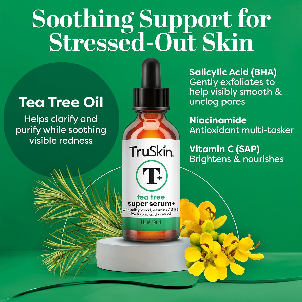 TruSkin Aceite de árbol de té para tratamiento del acné para la car...