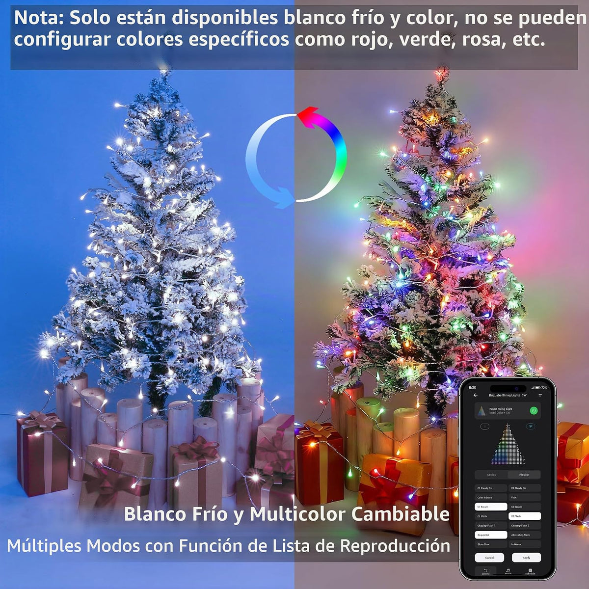BrizLabs - Guirnalda de luces navideñas de colores y blancos que ca...