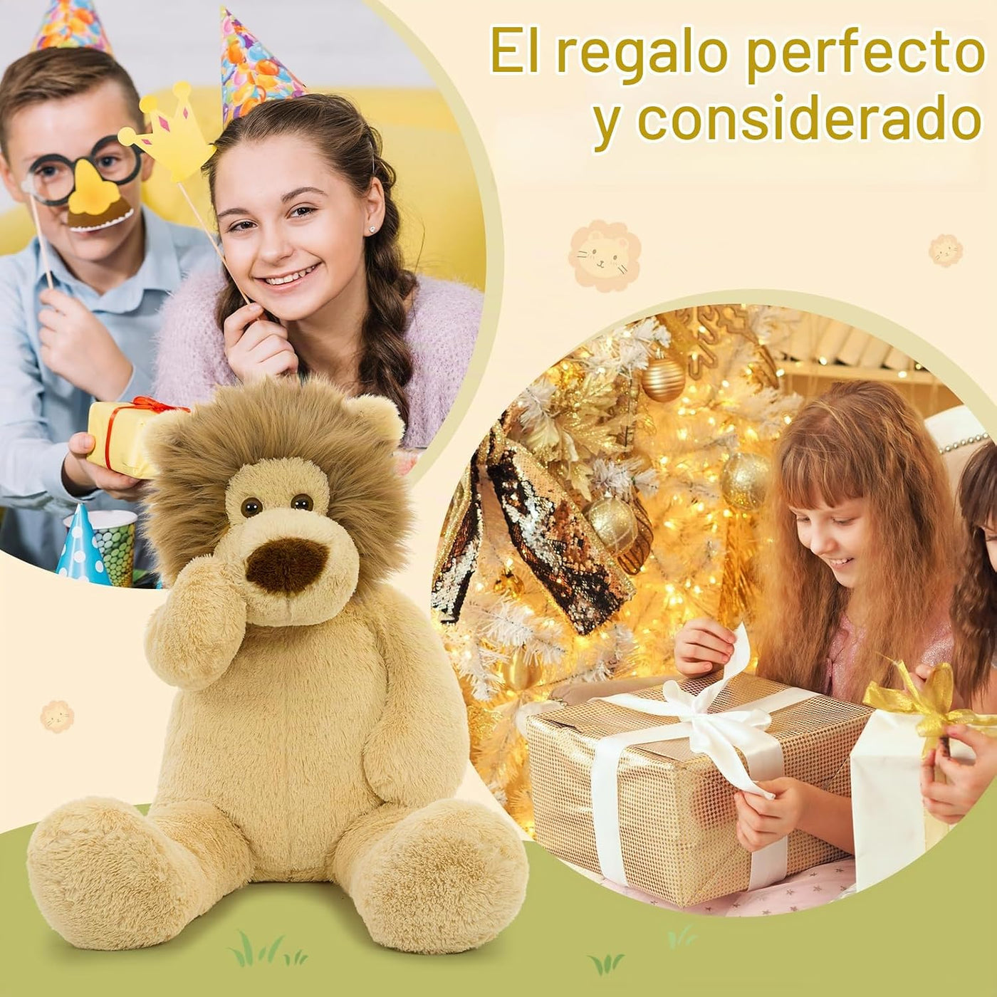 Tezituor Peluche de león gordo gigante de 4.3 pies, juguete de pelu...