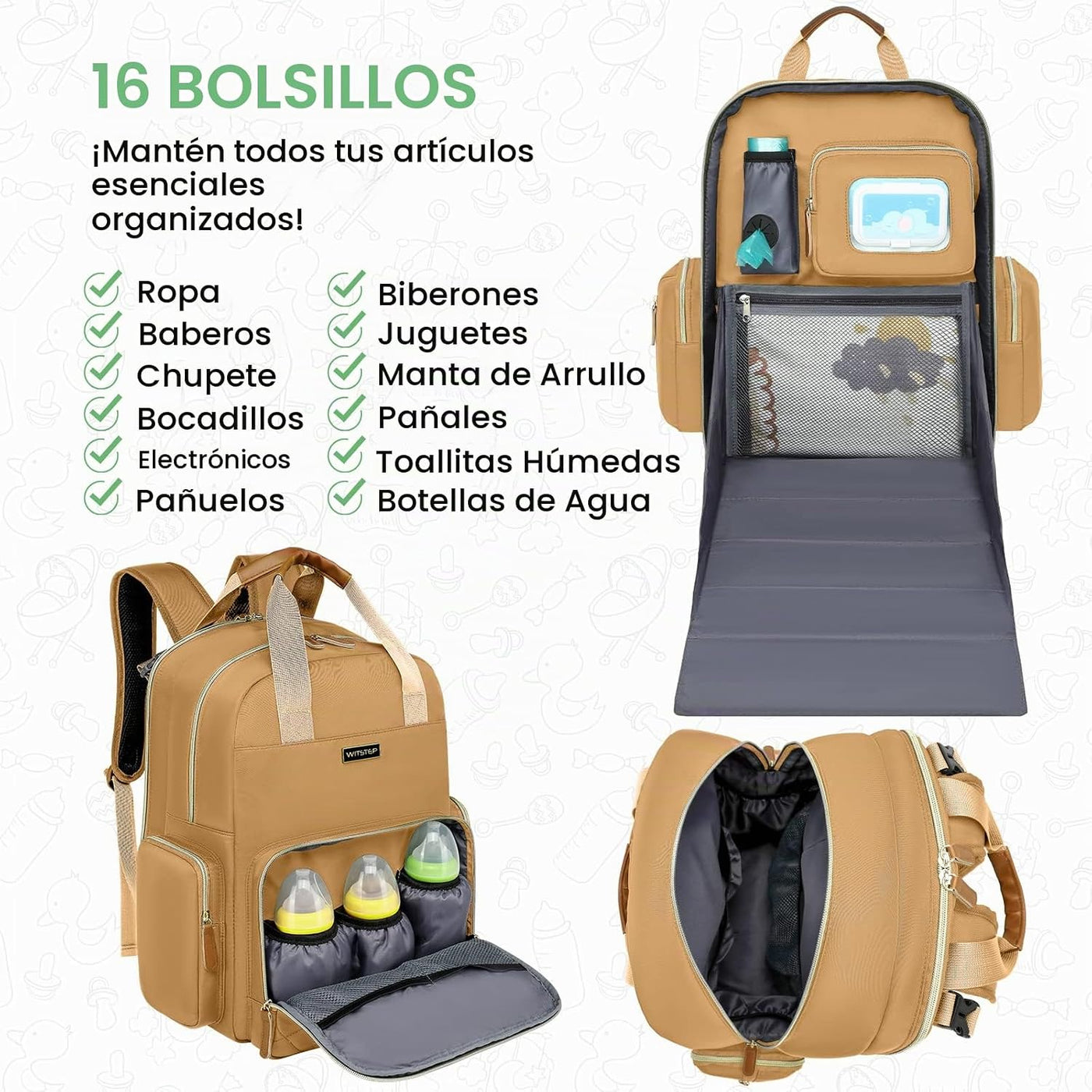 WITSTEP Mochila para pañales con cambiador, organizador de bolsas d...