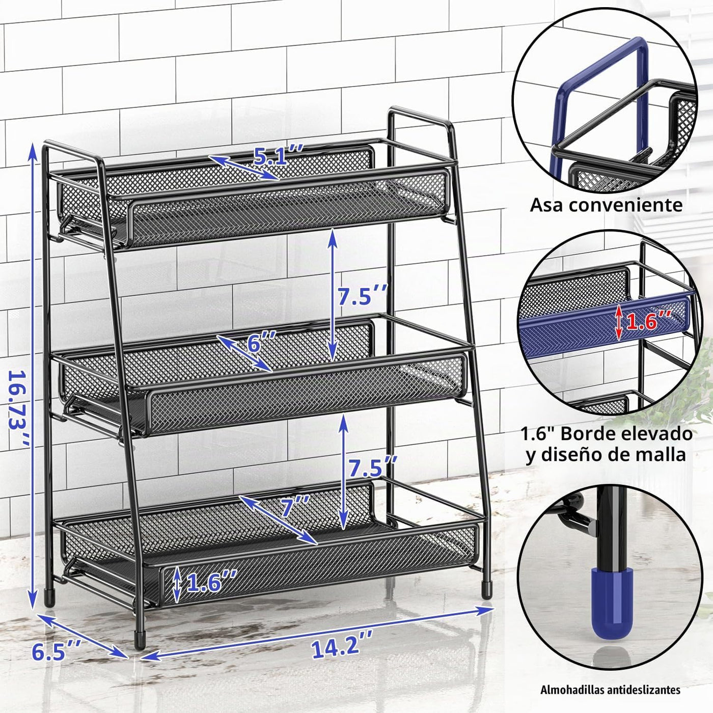 EKNITEY Organizador de encimera de baño - Estante de especias de 3...