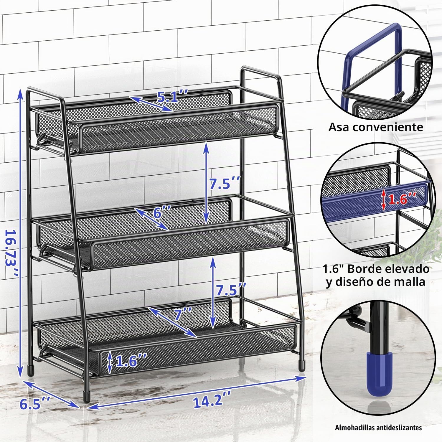 EKNITEY Organizador de encimera de baño - Estante de especias de 3...
