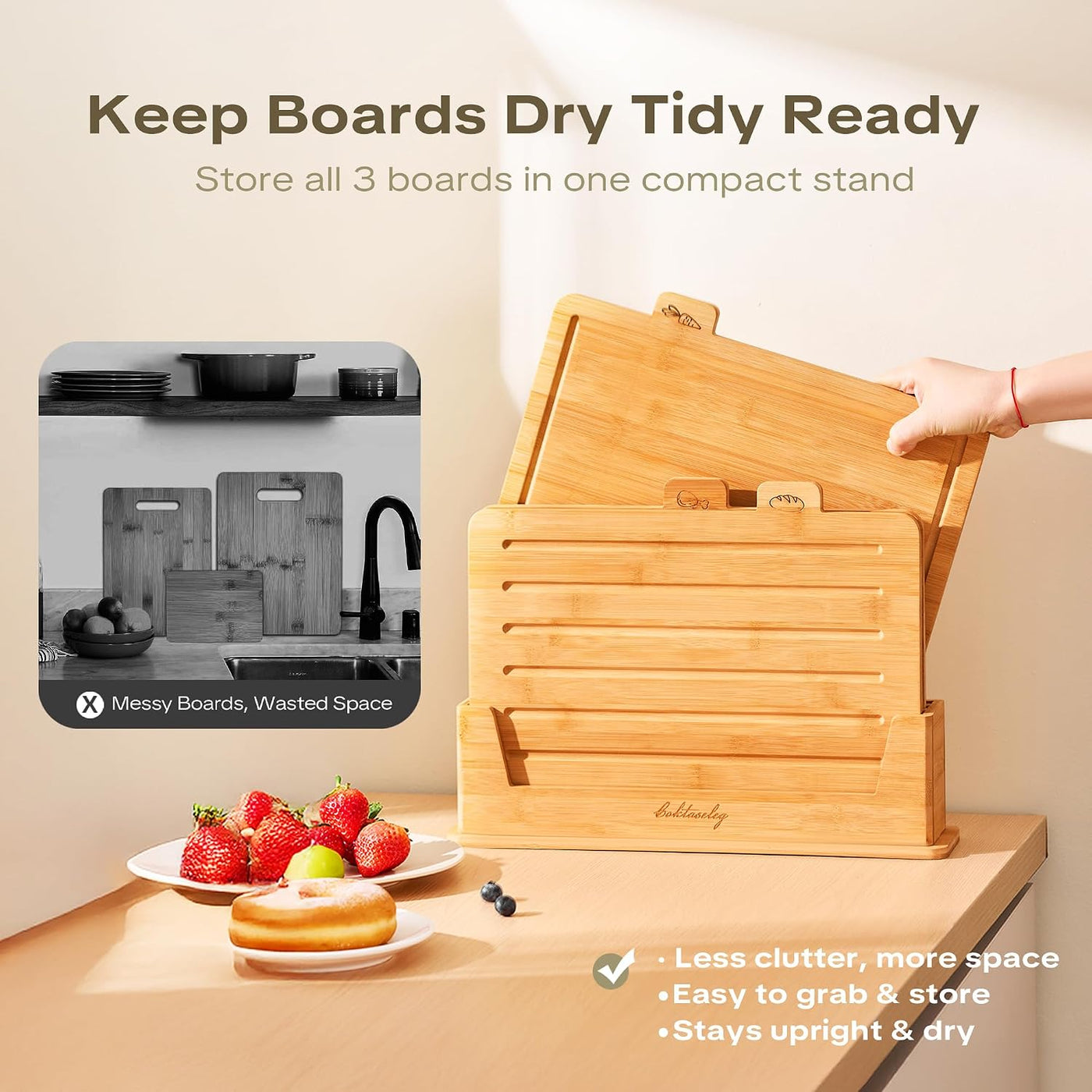 Coktaseleg Juego de 3 tablas de cortar de bambú para cocina, grande...