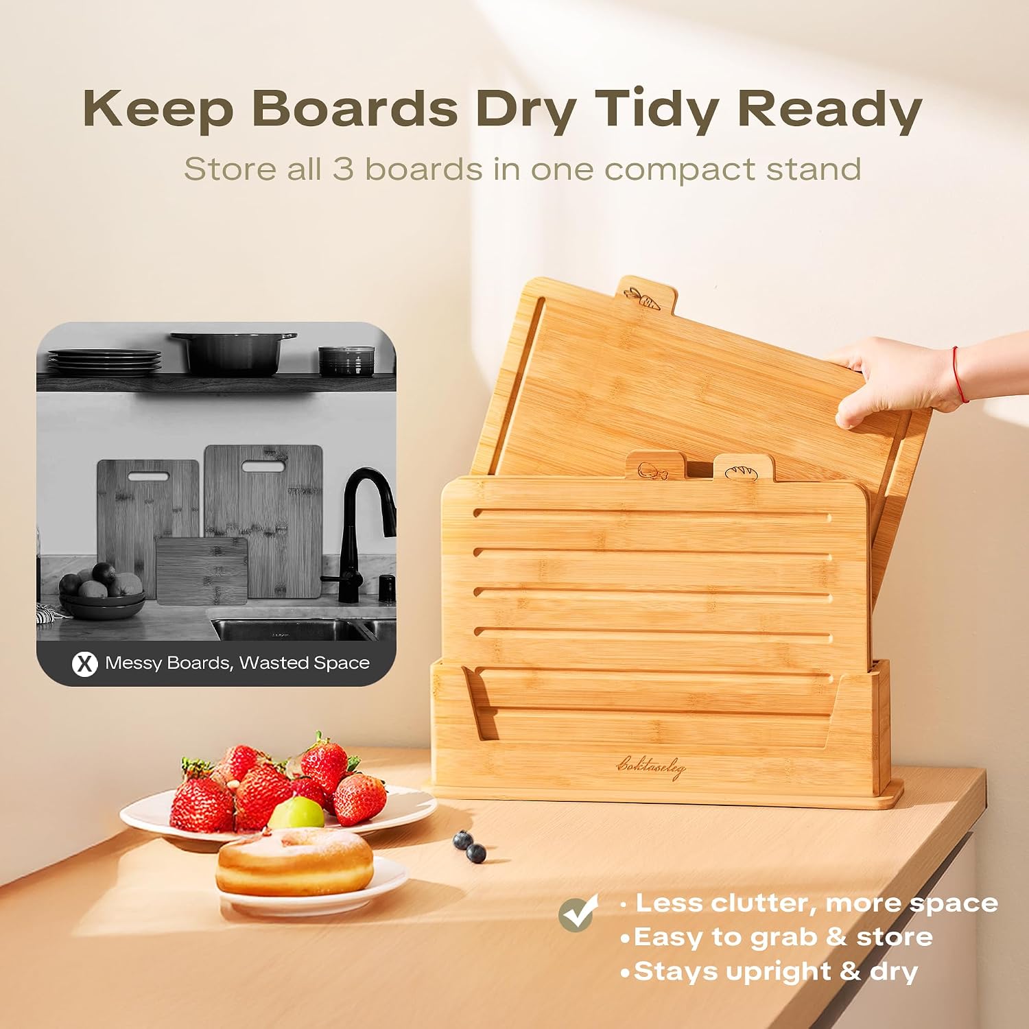 Coktaseleg Juego de 3 tablas de cortar de bambú para cocina, grande...