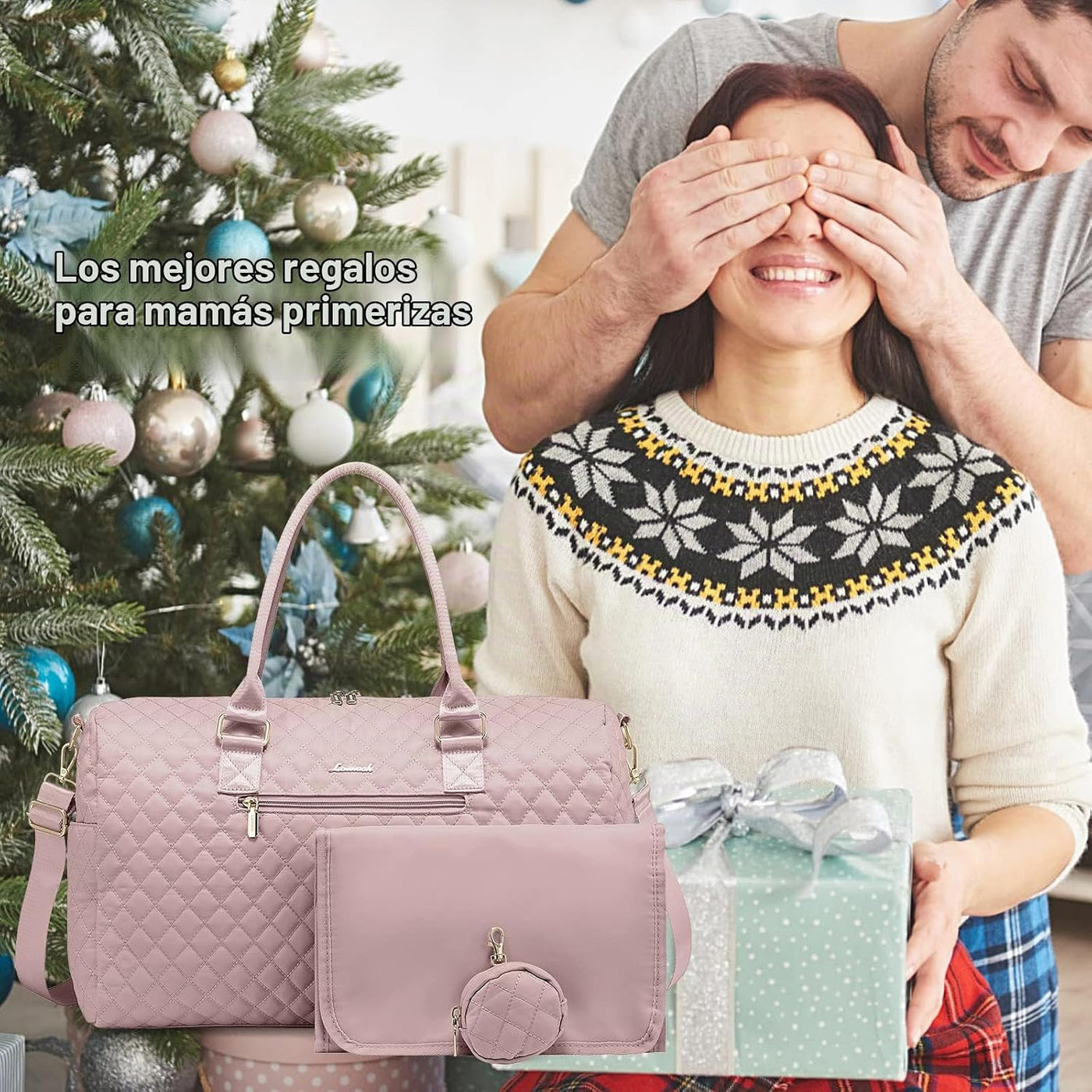 LOVEVOOK Bolsa de pañales con funda para chupete y cambiador, bolsa...