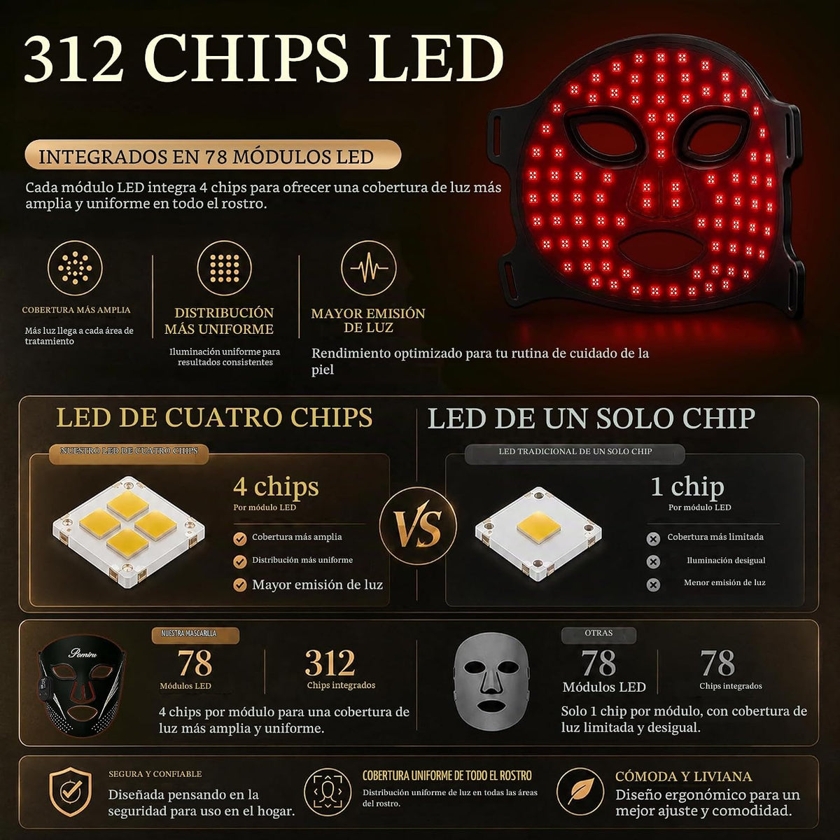Máscara de terapia de luz roja para cara, 940nm NIR, máscara facial...