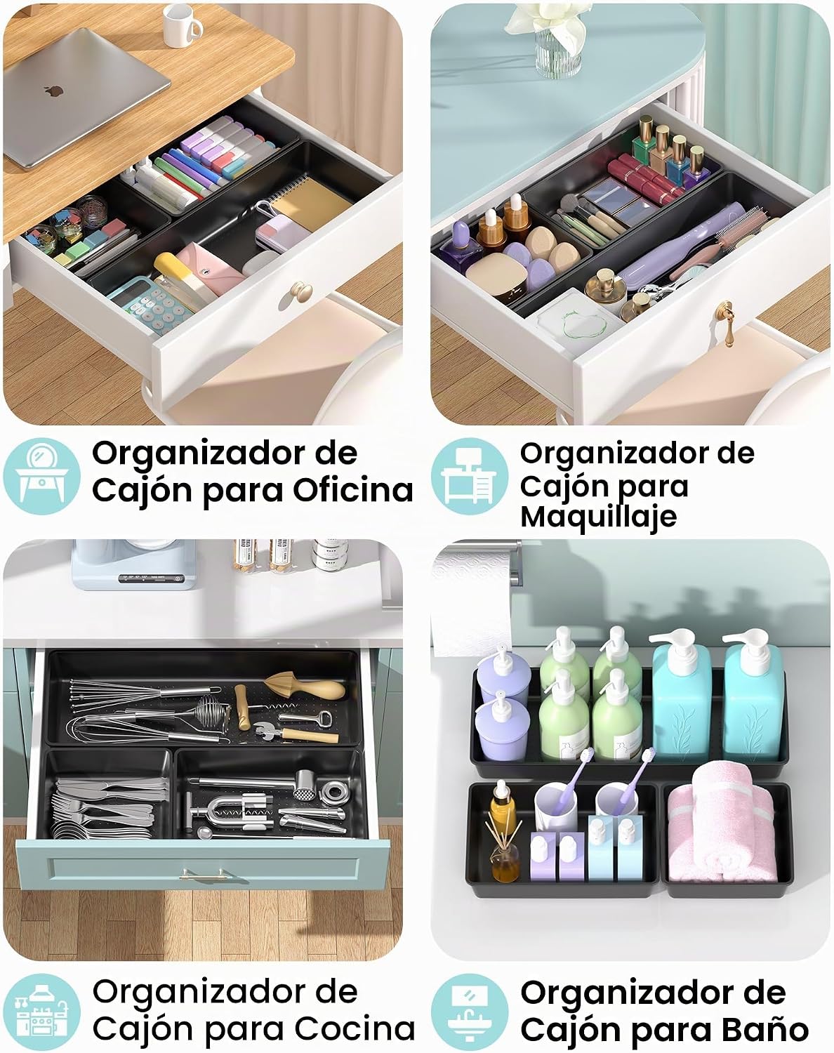 MLIKLU Juego de 10 organizadores de cajones de plástico de gran tam...