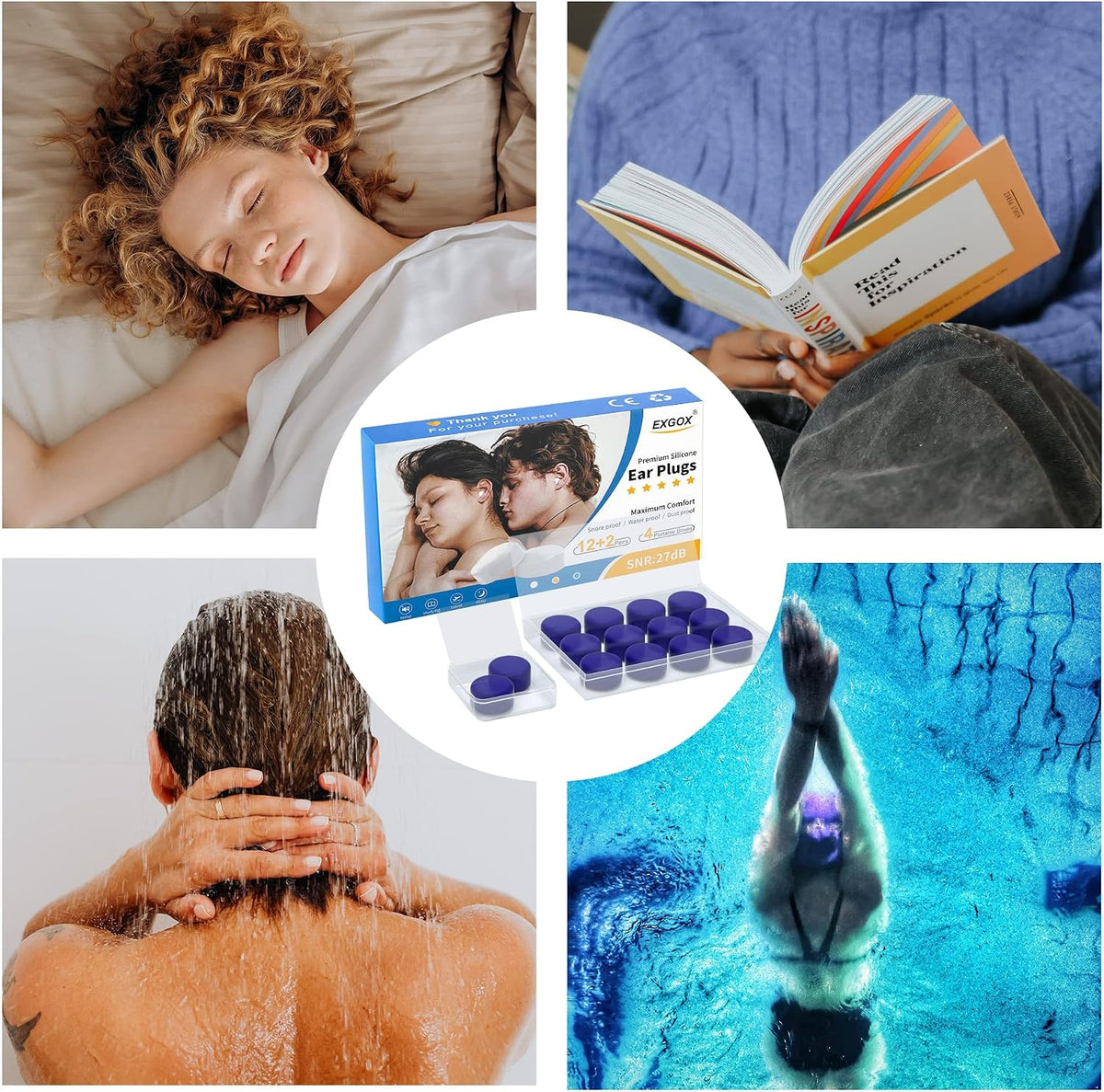 EXGOX 7 pares de tapones de silicona para los oídos para dormir con...