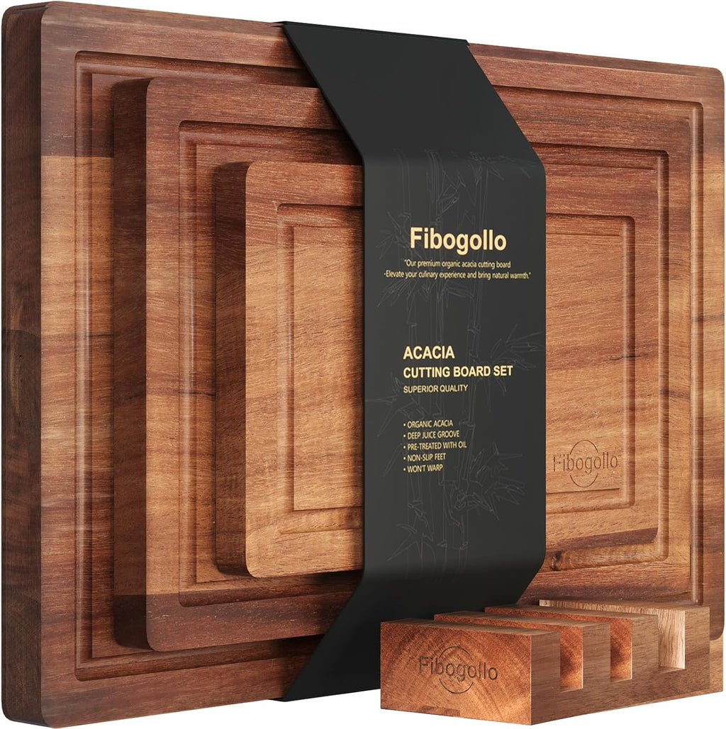 Fibogollo Tablas de cortar de madera de acacia para cocina (juego d...