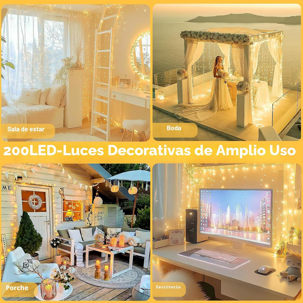 Guirnalda de 200 luces LED conectables, luces de Navidad de 66 pies...