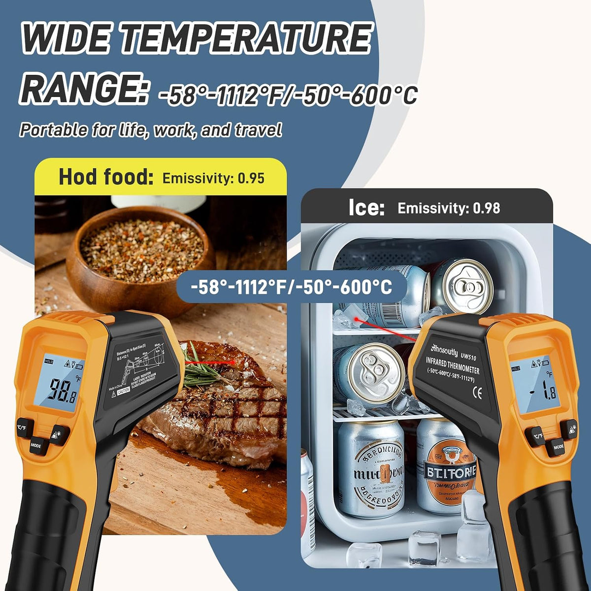 Ahosoutly Termómetro infrarrojo Pistola de temperatura láser -58 ℉...