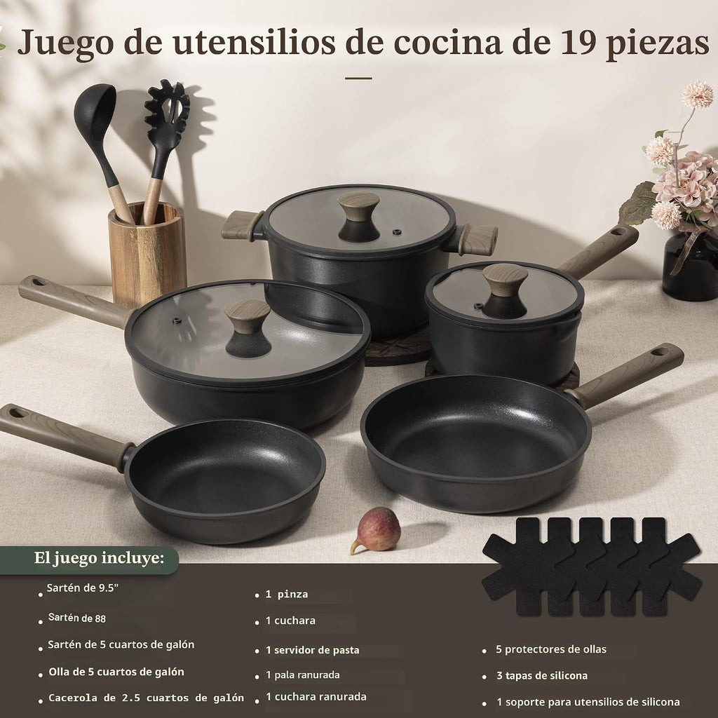 Astercook - Juego de ollas y sartenes antiadherentes, juego de uten...