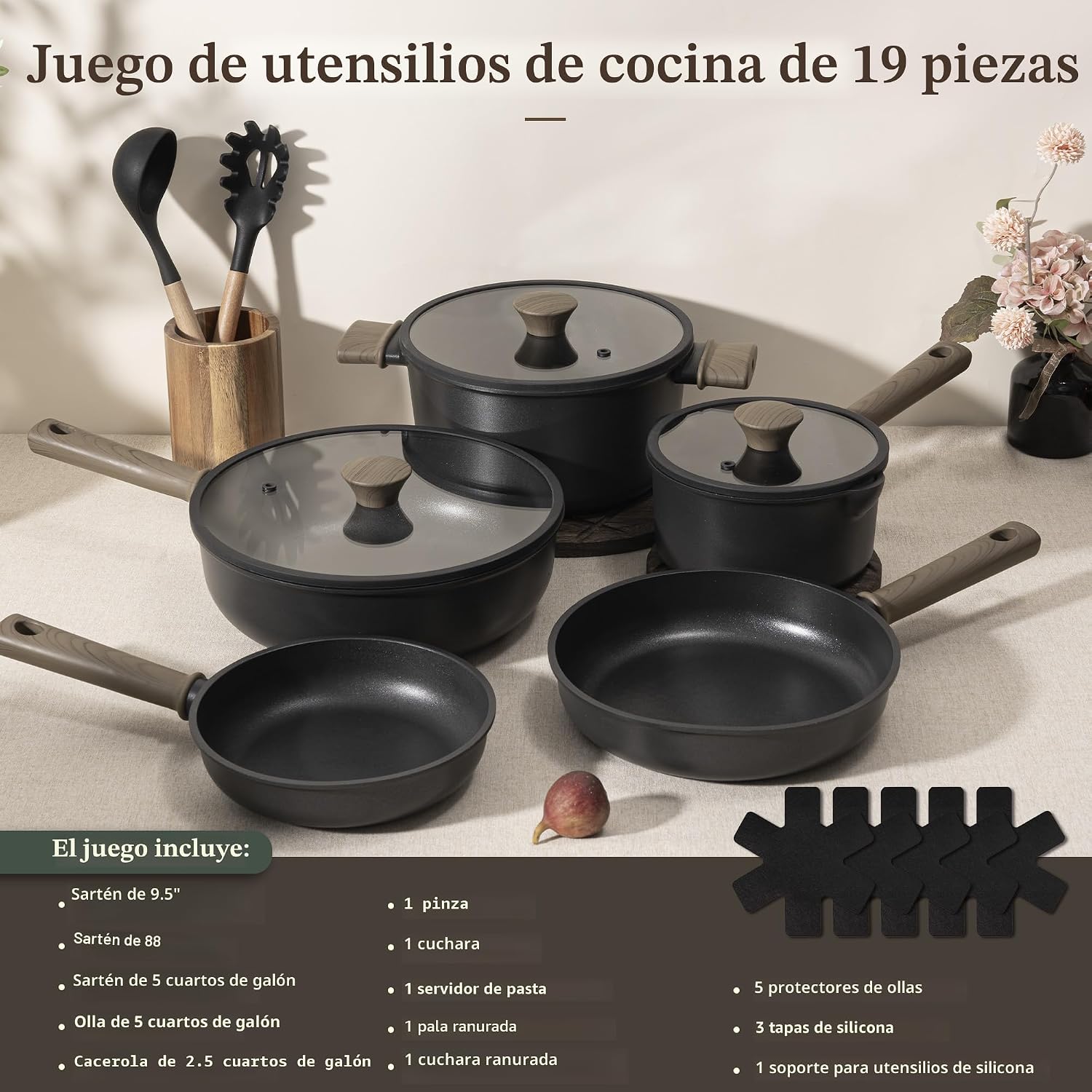 Astercook - Juego de ollas y sartenes antiadherentes, juego de uten...