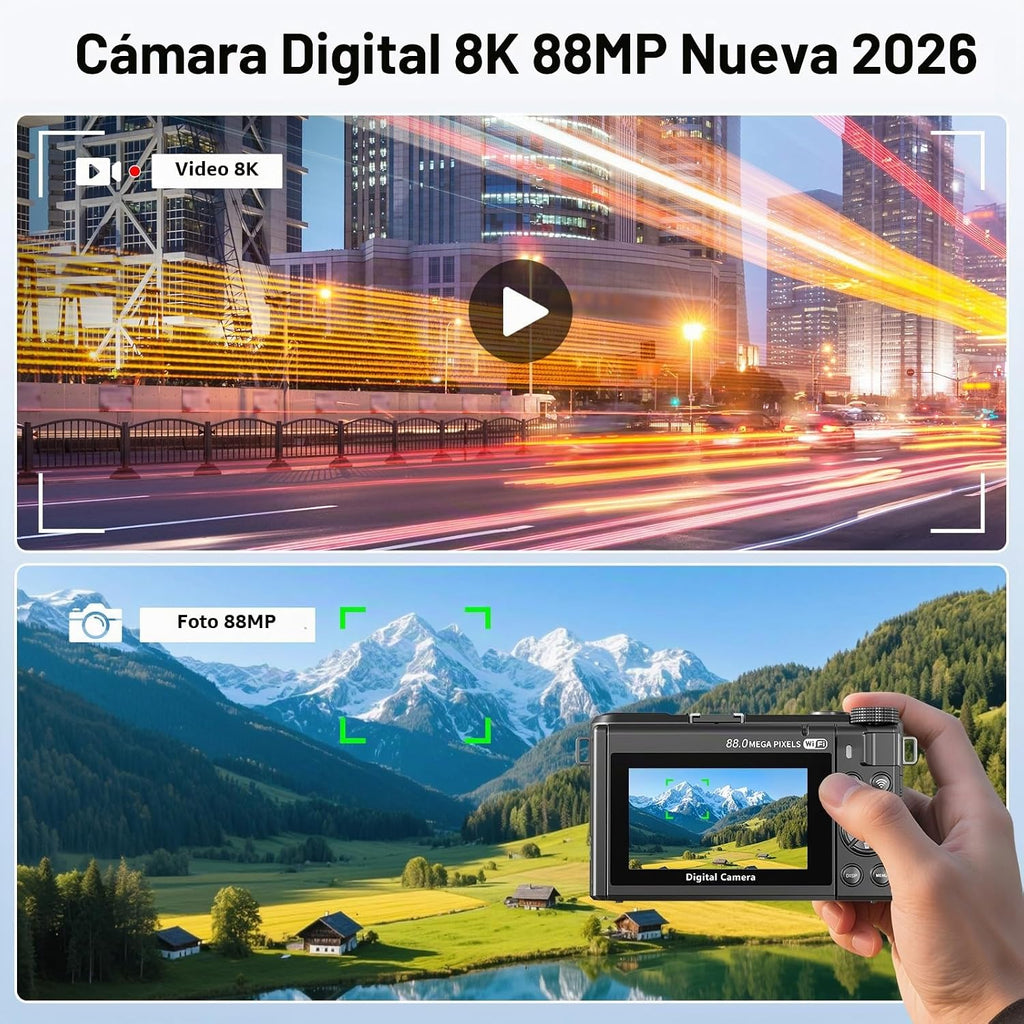 Cámara digital 8K para fotografía, cámara de vlogging para YouTube...