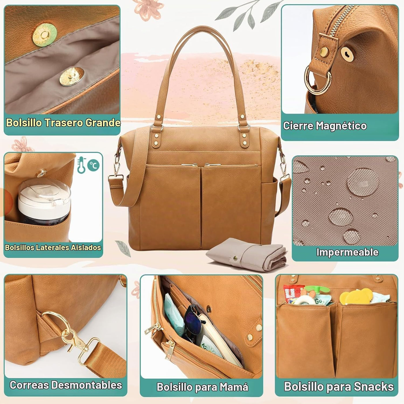 MOMINSIDE Bolsa de pañales Tote Convertible Bolsa de pañales Mochil...